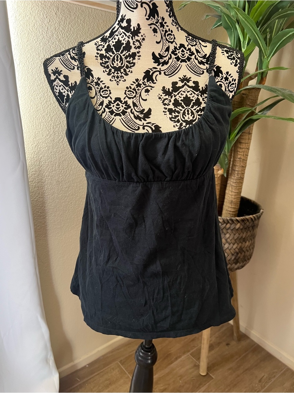 Y2K vintage SO Black Ruched Scoop Neck Cami Top
